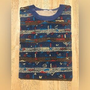 Vintage Colombia Vibrant Blue and Red Aztec print shirt